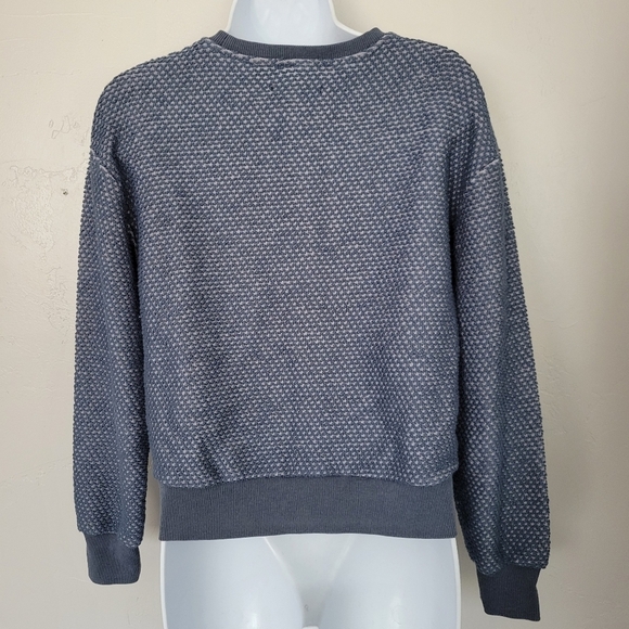 Marine Layer Women's XS Birdseye Textured Blue Long Sleeve Sweatshirt Top Ribbed - Picture 3 of 6